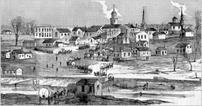 1863 drawing of Union troops entering Murfreesboro, Tennessee