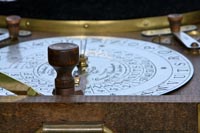Close-up of the dial of a Civil War telegraph machine.