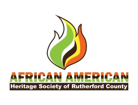 Flame colored with green, black, yellow and orange over the words African American Heritage Society of Rutherford County