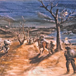 Painting of slaves escaping to the Union army at night.
