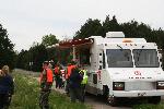 Volunteers getting lunch from a truck.