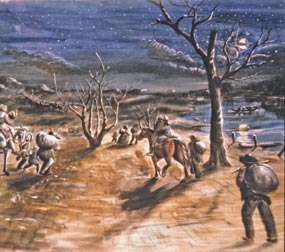 Painting of slaves escaping to the Union Army of the Cumberland.