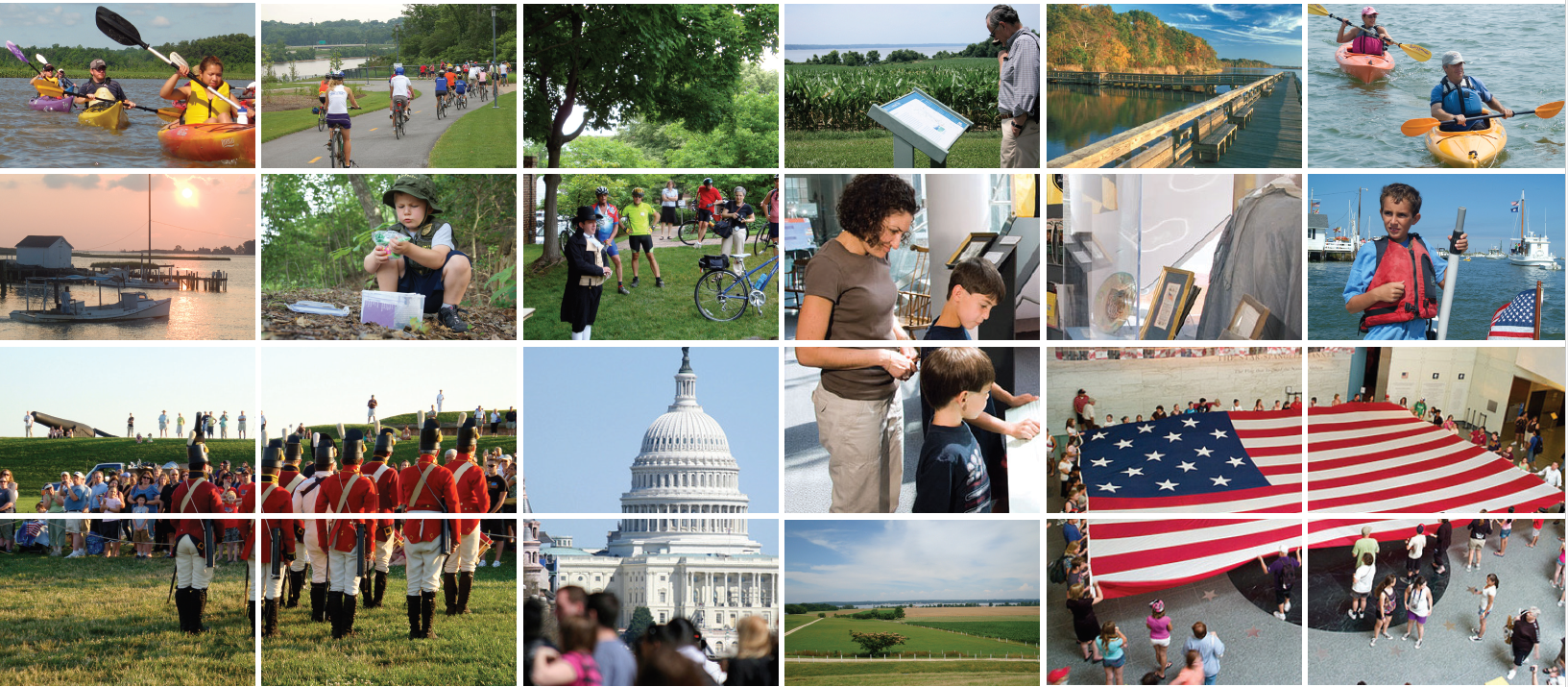 A collage of multiple color images related to the Star-Spangled Banner Trail