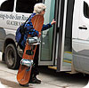 Park visitor riding shuttle bus Park visitor riding shuttle bus