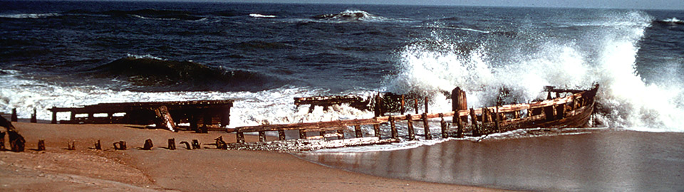 Surf breaks on a shipwreck