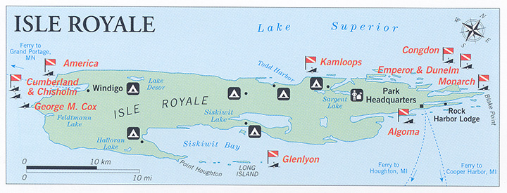 Isle Royale National Park Dive Site Map