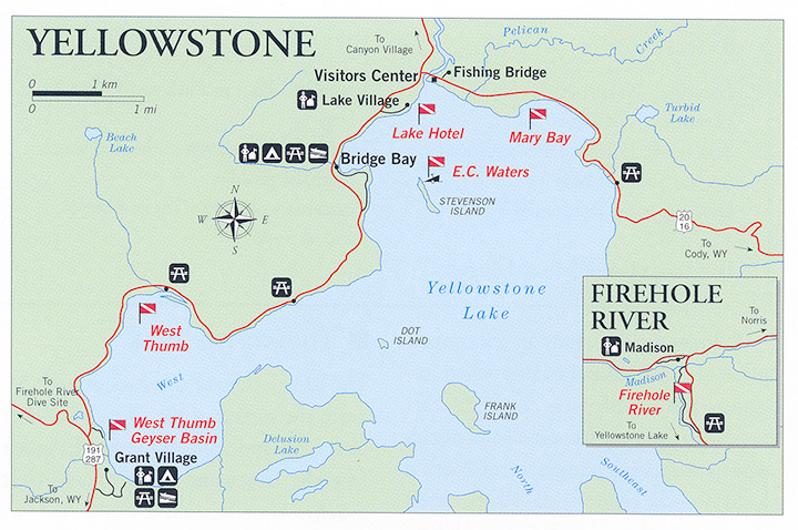Yellowstone Naitonal Park dive site map