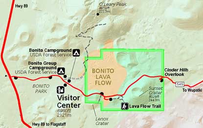map of Sunset Crater Volcano National Monument