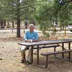 visitor at picnic table