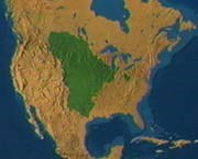 The extent of the vast prairie interior of North America