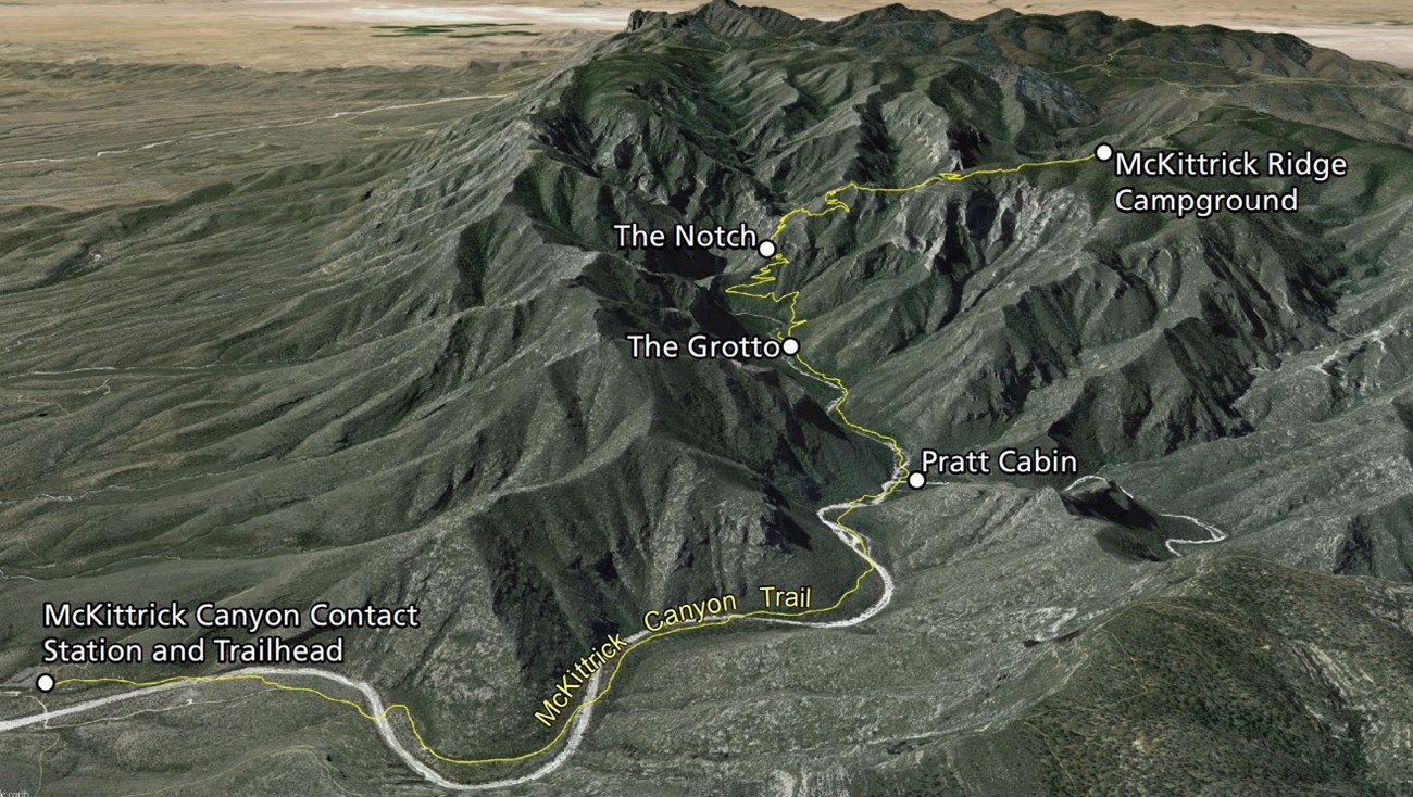 3D map image of the trails in McKittrick Canyon