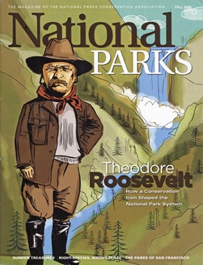 A caricature of T.R. by Johanna Goodman on the cover of National Parks Magazine.