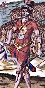 Historic drawing showing Timucua chief from head to toe.