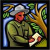Clip art image of a ranger with a checklist.