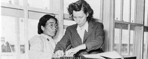 Japanese American Woman is finger printed at Tule Lake Segregation Center