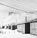 Barracks at Tule Lake Segregation Camp with Castle Rock in the background