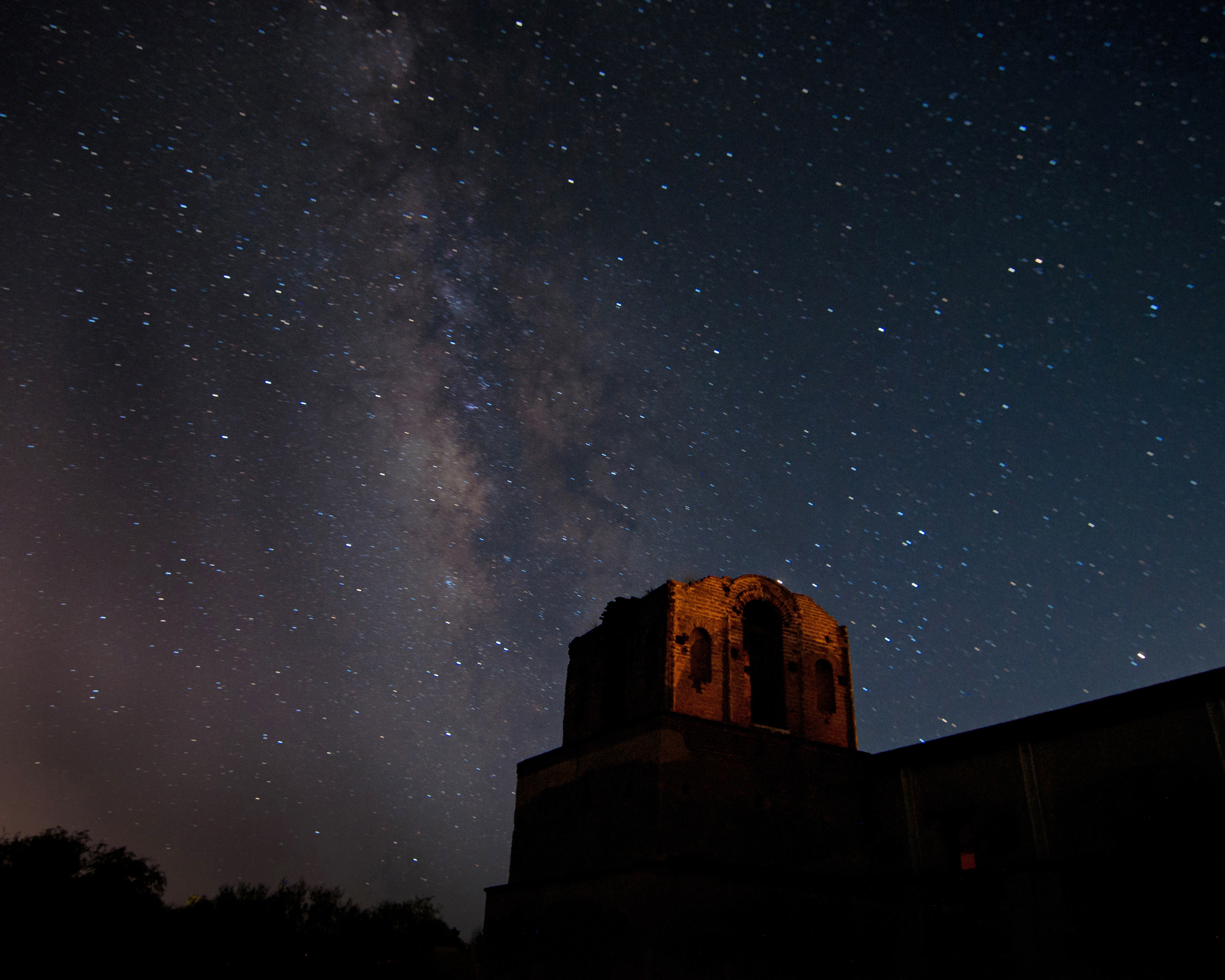 Tumacácori bell tower with milky way behind