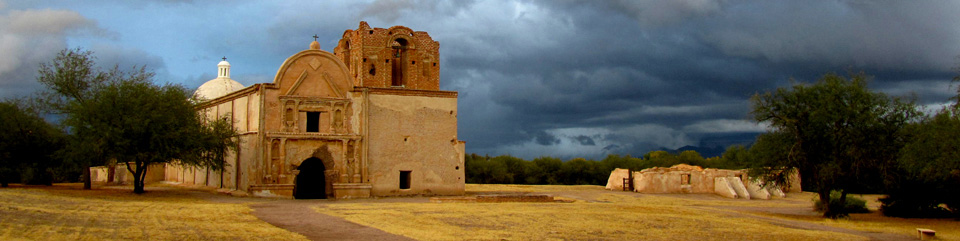 Rare winter storm clouds embrace Mission San José de Tumacácori