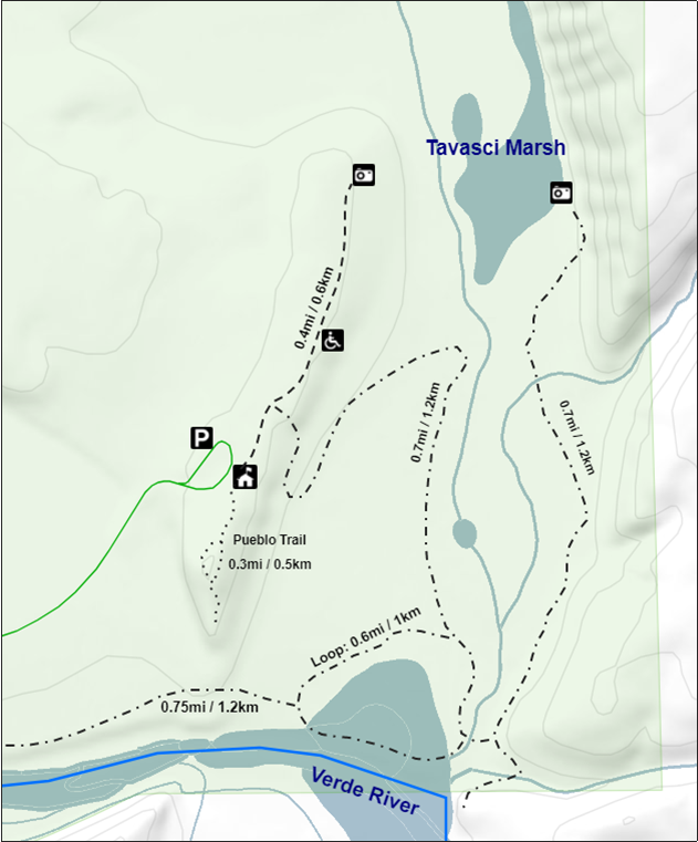 Map showing Verde River and Tuzigoot trails