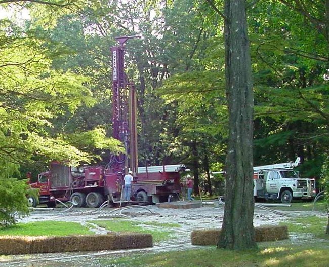 Photograph of heavy machinery drilling geothermal wells at Ulysses S. Grant National Historic Site