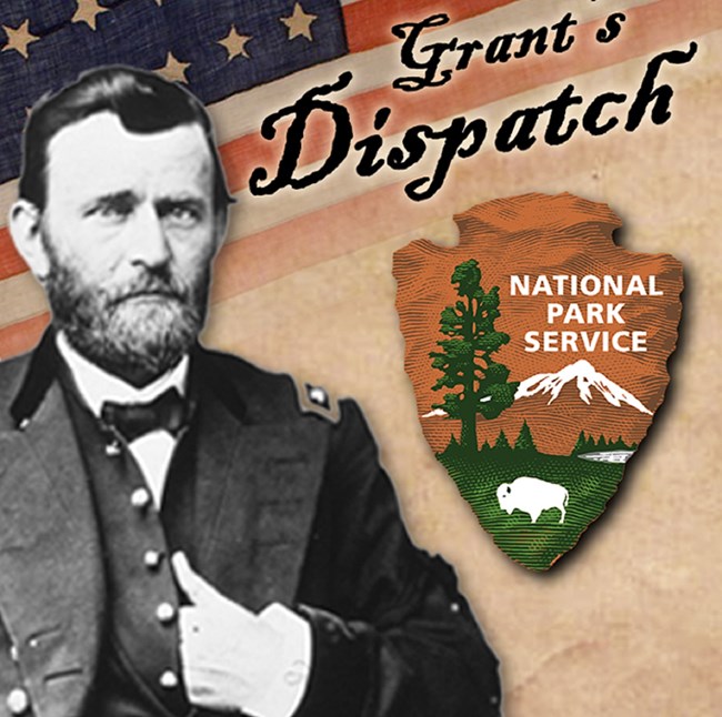 graphic with man standing next to NPS logo and American flag in background.