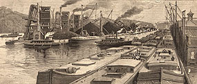 Mountains of coal were transferred to Hudson River barges at Roundout, New York