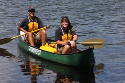 Interns paddling on the Delaware River.