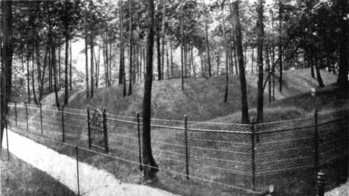 Fig. 11. Early preservation effort at earthwork once known as Fort Washington, now Redoubt #3. A fence was erected to keep tourists outside.