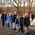 children marching with continental soldier