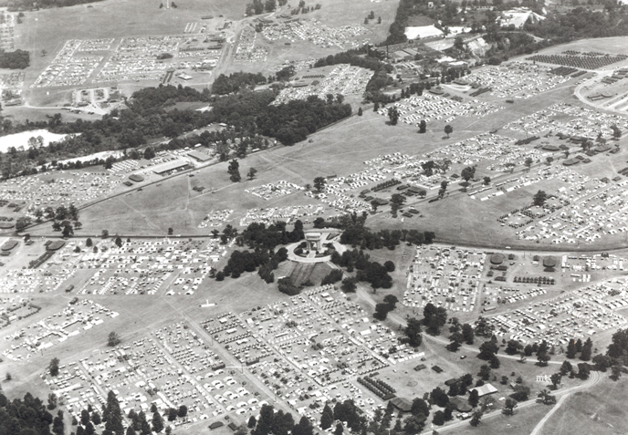 Arial shot over the National Memorial Arch of National Jamboree