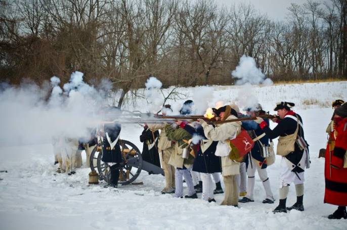Continental Soldier re-enactors perform an artillery and musket demonstration