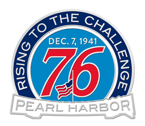 76th Anniversary logo contains the number 76, the theme "rising to the challenge" and an image of the USS Arizona Memorial