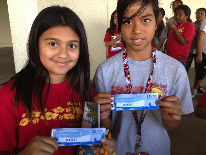 Mauka Lani Elementary students with their USS Arizona Memorial tickets.
