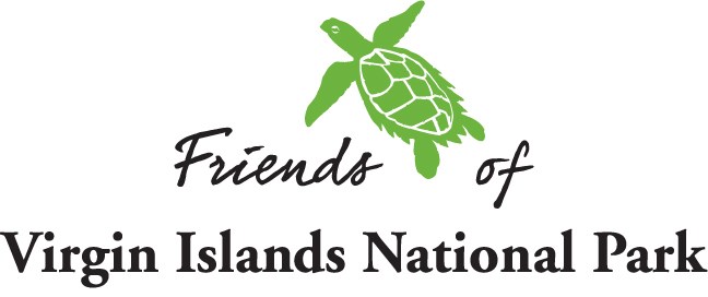 A green turtle swims across the words "Friends of Virgin Islands National Park.