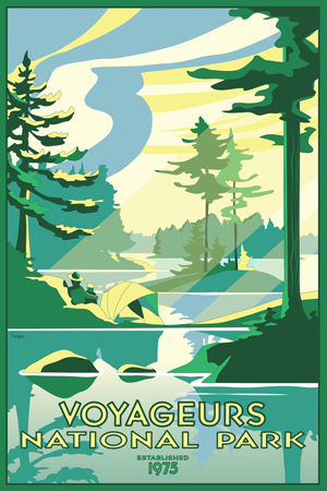 An artistic scene of Voyageurs National Park printed as a poster to purchase.