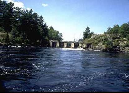 View of the Kettle Falls Dam in Voyageurs National Park at the Canadian border.