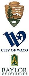 Logos of the National Park Service, City of Waco, and Baylor University.
