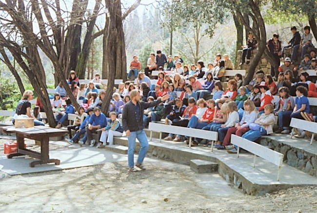 Campers at amphitheater at Whiskeytown Environmental School. WES Community financially supports the environmental school's operation and restoration.