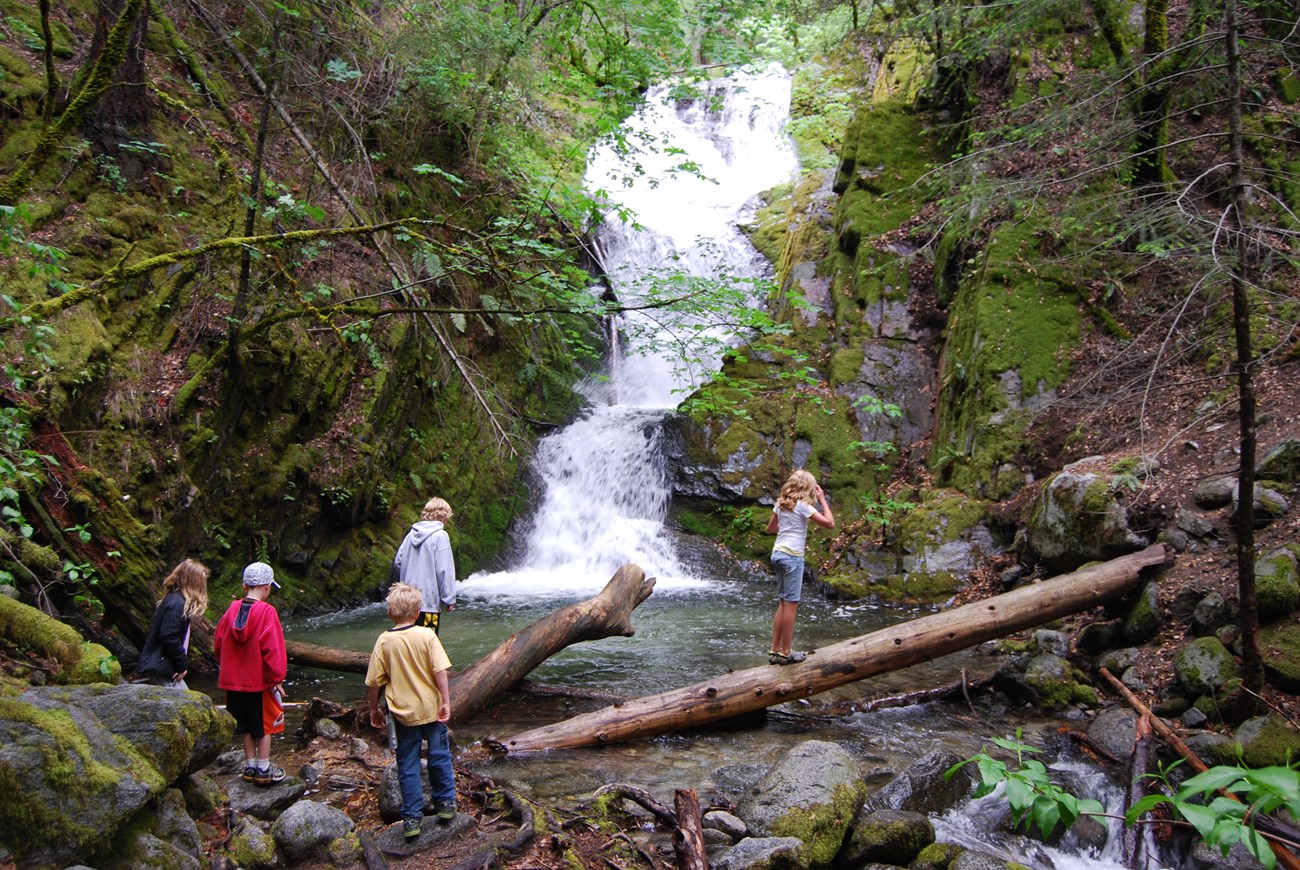 Visitors enjoying the sights and sounds of Boulder Creek Falls