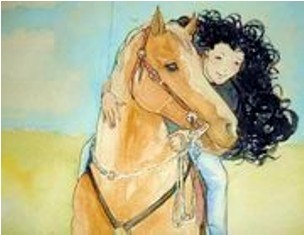 An illustration of Sophia and Cowboy the magic horse from the book