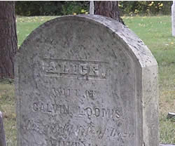 close-up of Alice Loomis' headstone