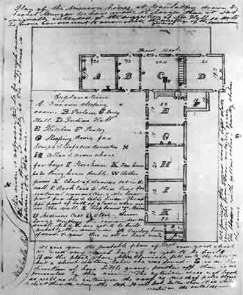 hand-drawn floorplan of T-shaped house