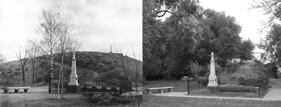 More vegetation is one of the changes seen in this side-by-side comparison of the Great Grave area.