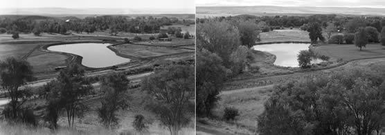 The pond looks the same, but there are a few new trees and the trees at the base of the hill have grown much larger. 