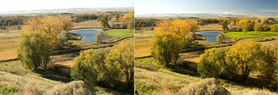 side by side photos show the difference of using a polarizer