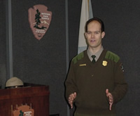 Ranger presents a talk to a group.
