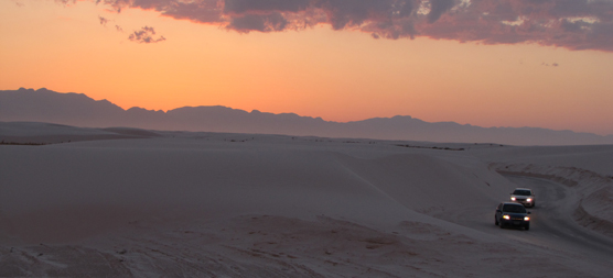 Cars at sunset