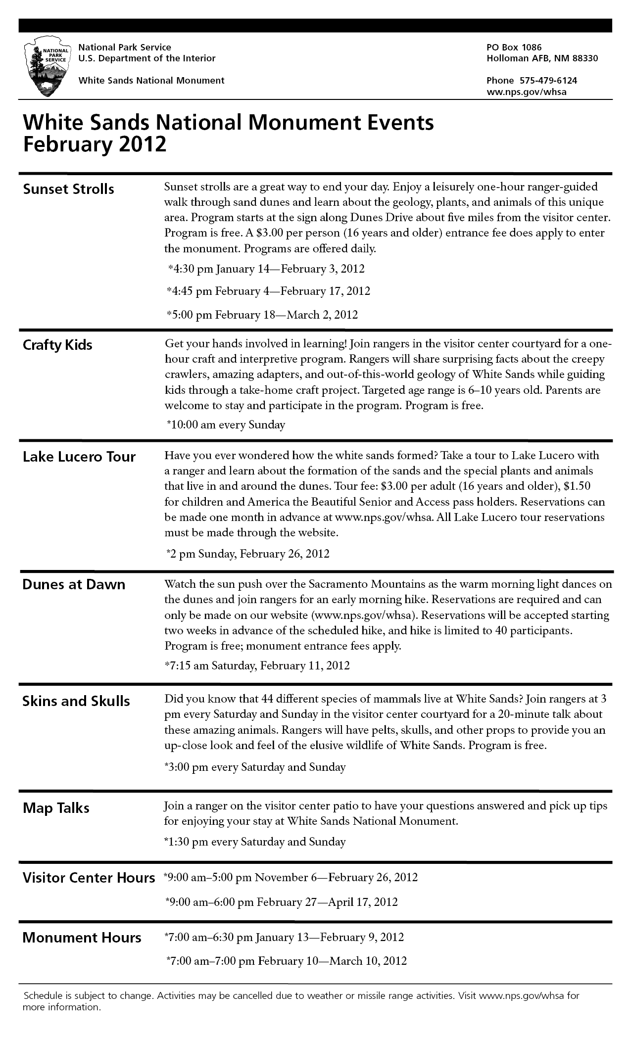 February 2012 Monthly Events