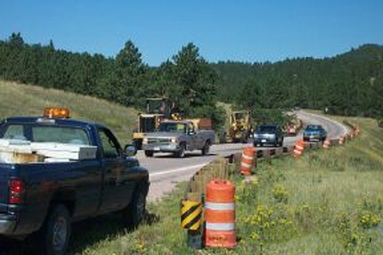 Road construction along U. S. Highway 385 in Wind Cave National Park.