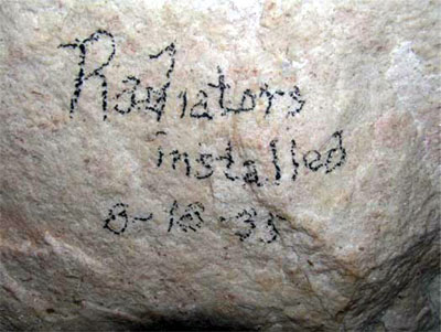 Radiator installation graffiti found in Wind Cave